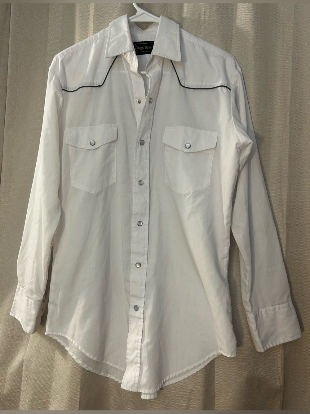 Vintage 70s High Noon Pearl Snap
Western Shirt White Black Piping
Men's